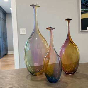 Kosta Boda Fidji Colorful Glass Vases, Set Of 3 Iridescent Glass Vase Set